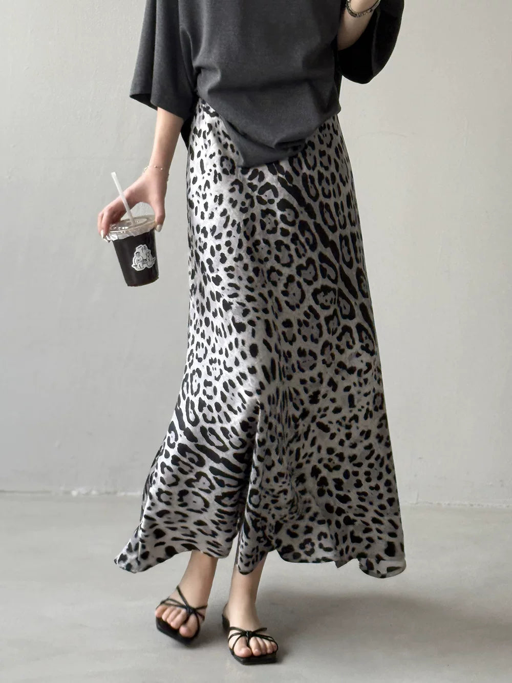 leopard pattern slit maxi skirt 1color 【NINE7019】