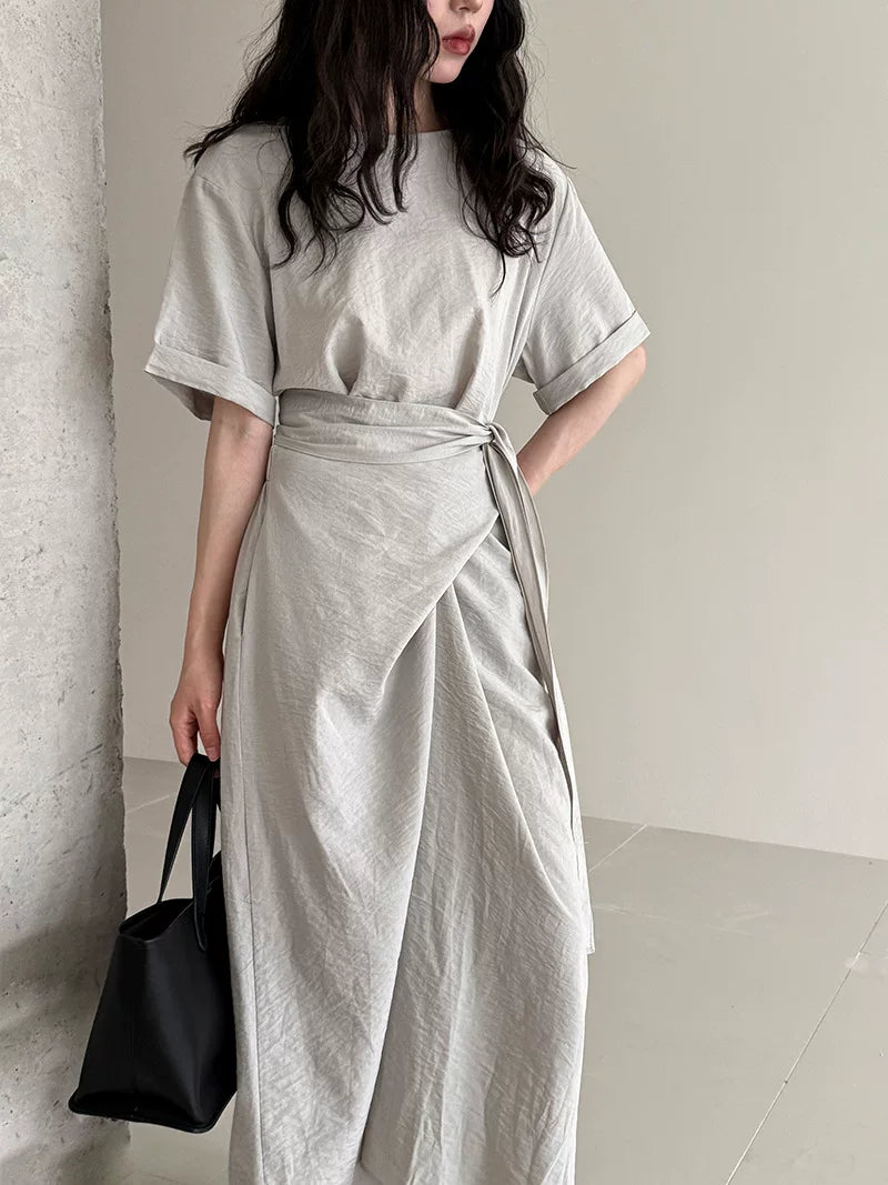 wrap waist short sleeve dress 2color 【NINE7063】