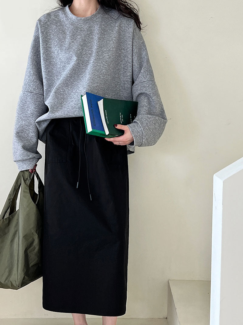 casual drawstring straight long skirt 2color 【NINE7256】
