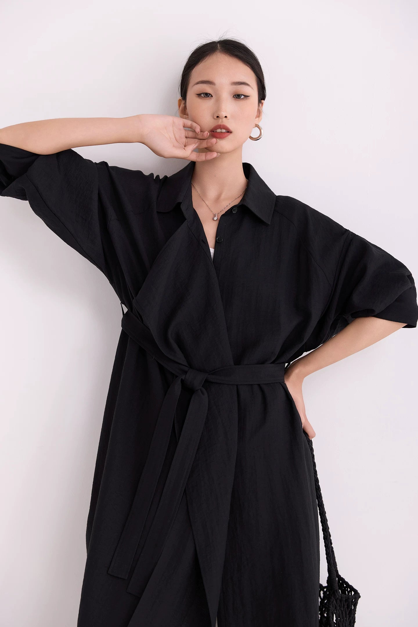 belted trench coat long shirt dress 1color 【NINE7222】