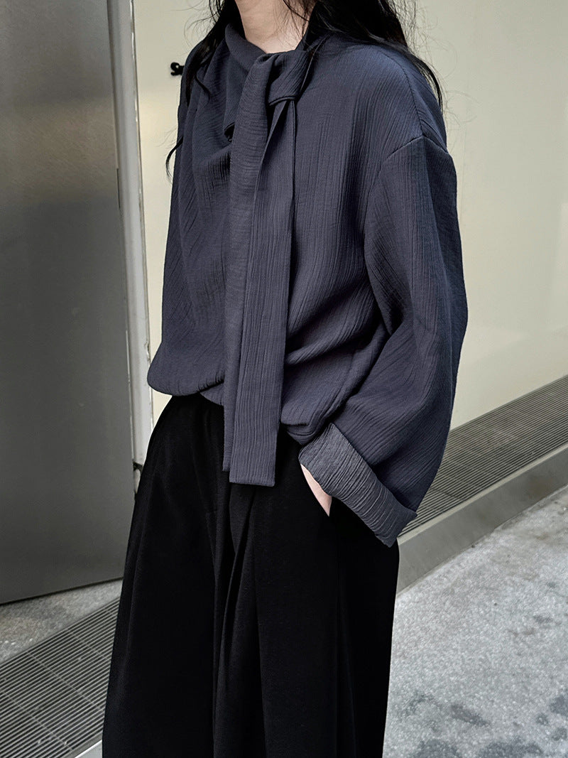 pleated scarf tie blouse 2color 【NINE7242】