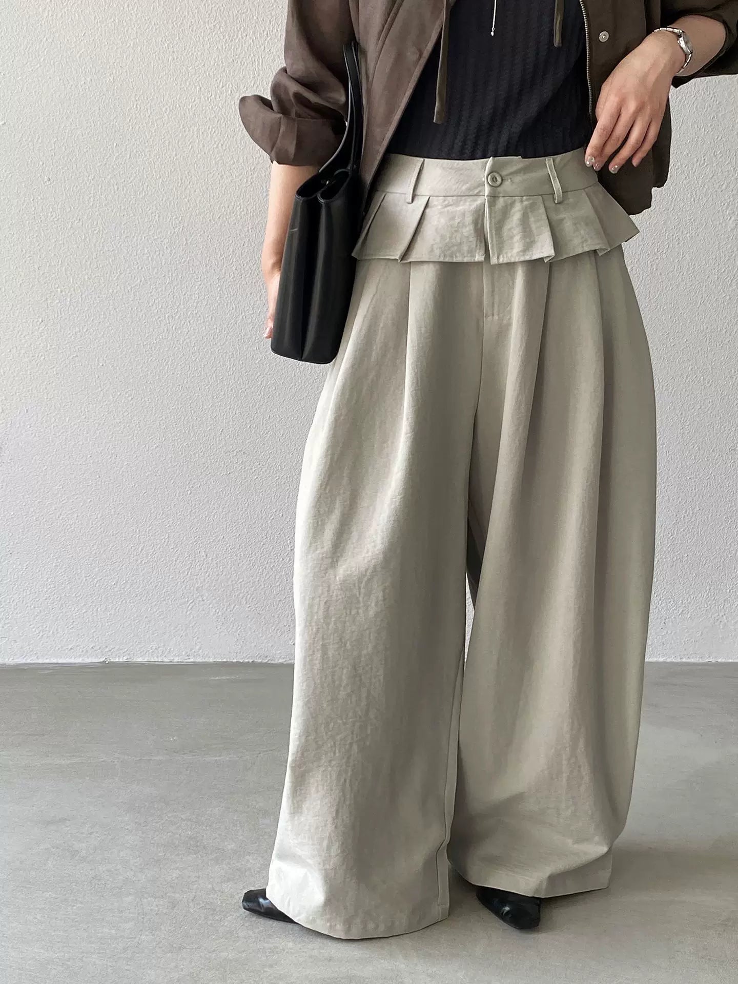 peplum waist tuck wide pants 1color 【NINE7088】