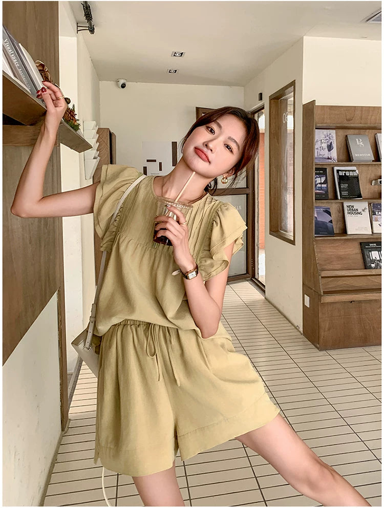 pintuck blouse short pants setup 1color 【NINE7125】