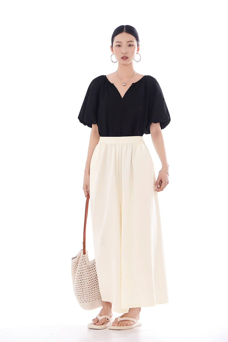 v-neck puff sleeve loose blouse 1color 【NINE7219】