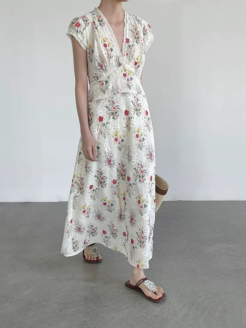 floral v neck maxi dress 1color 【NINE7068】