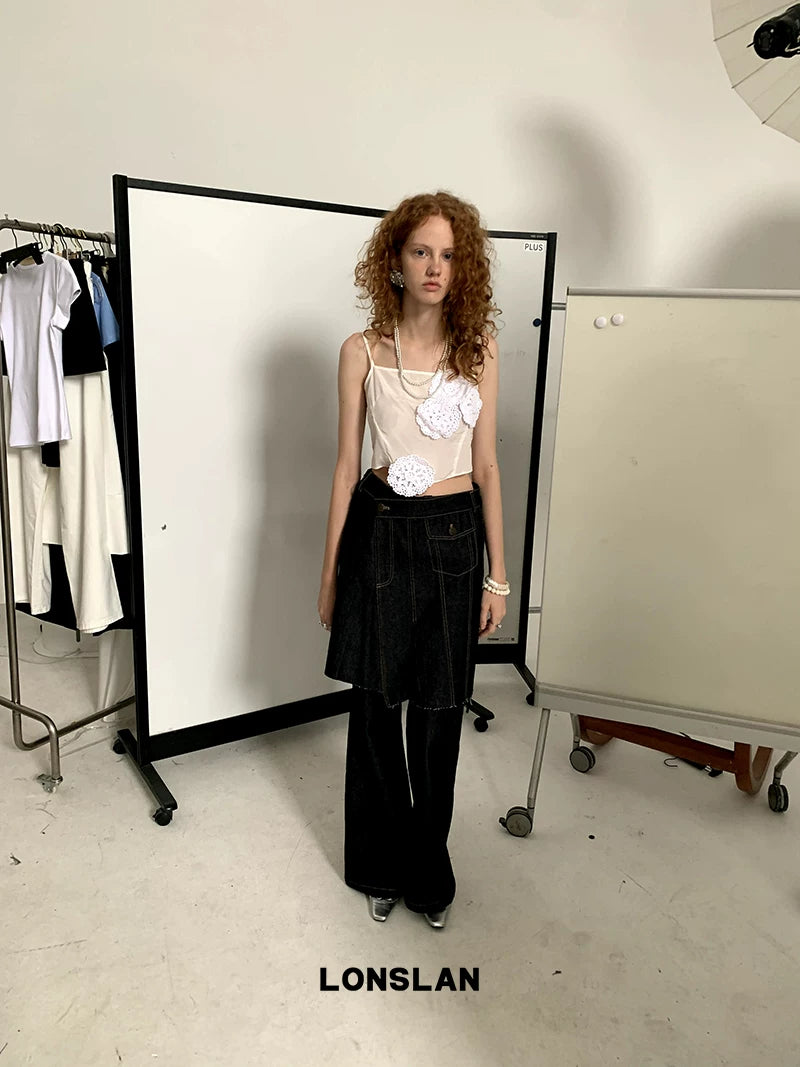 asymmetric embroidery lace camisole top 1color【NINE7006】