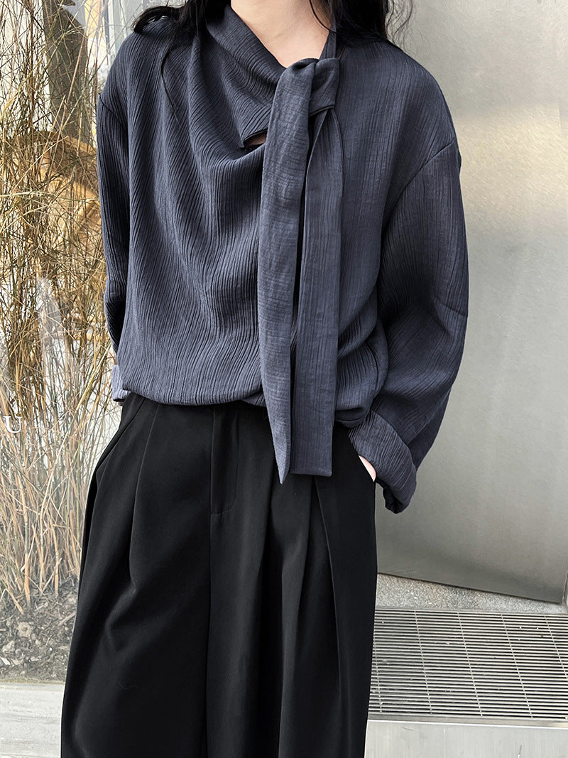 pleated scarf tie blouse 2color 【NINE7242】