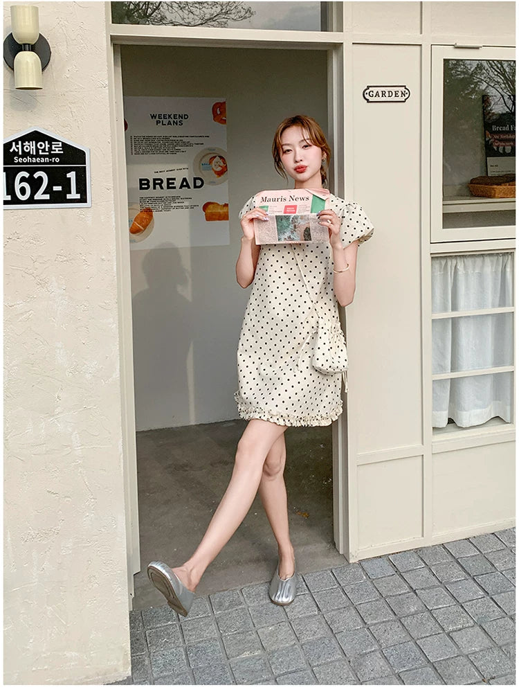 dot puff sleeve mini dress 1color 【NINE7137】