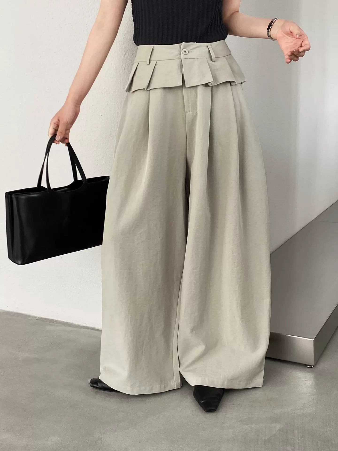 peplum waist tuck wide pants 1color 【NINE7088】