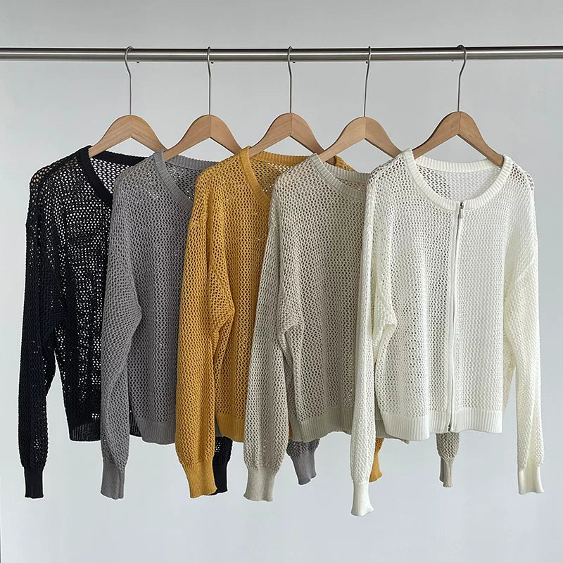 mesh zip knit cardigan 5color 【NINE7076】