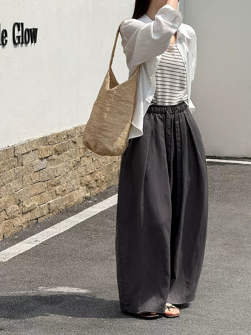 pleated linen wide leg pants 3color 【NINE7065】