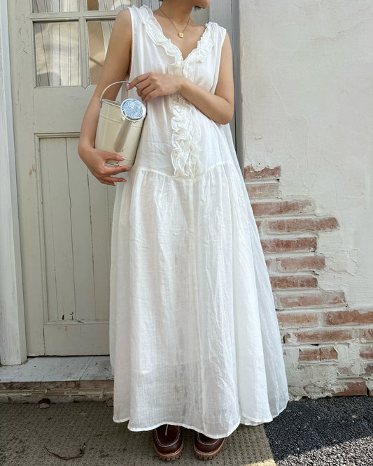 ruffle vneck flare sleeveless dress 2color【NINE7003】