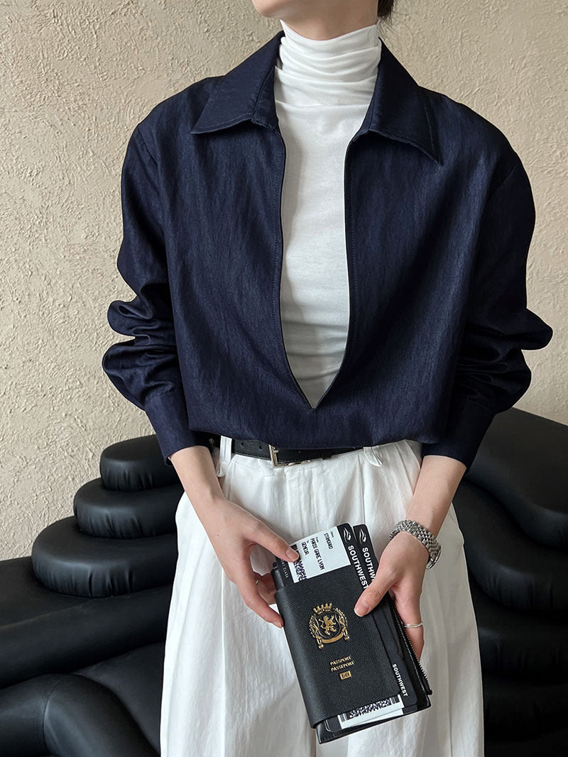 deep v neck collar shirt 1color 【NINE7248】