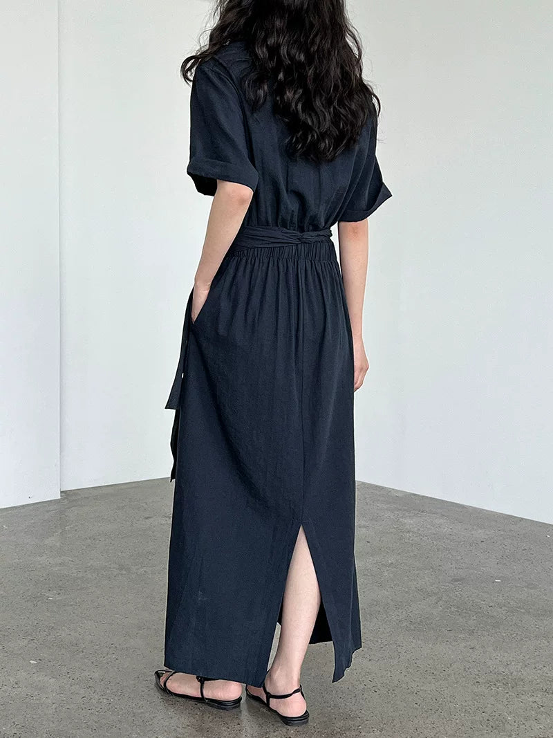 wrap waist short sleeve dress 2color 【NINE7063】