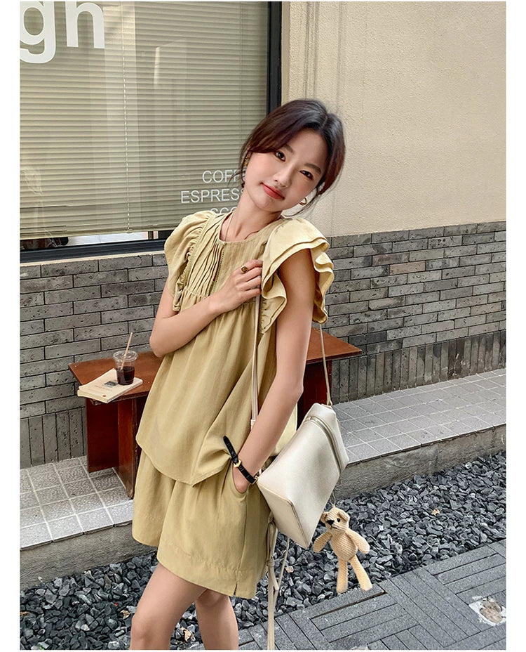 pintuck blouse short pants setup 1color 【NINE7125】