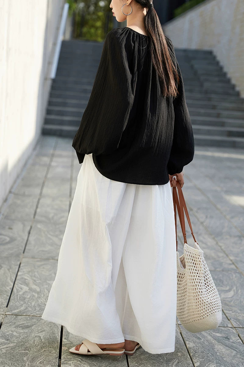 v-neck lantern sleeve loose blouse 14colors 【NINE7214】