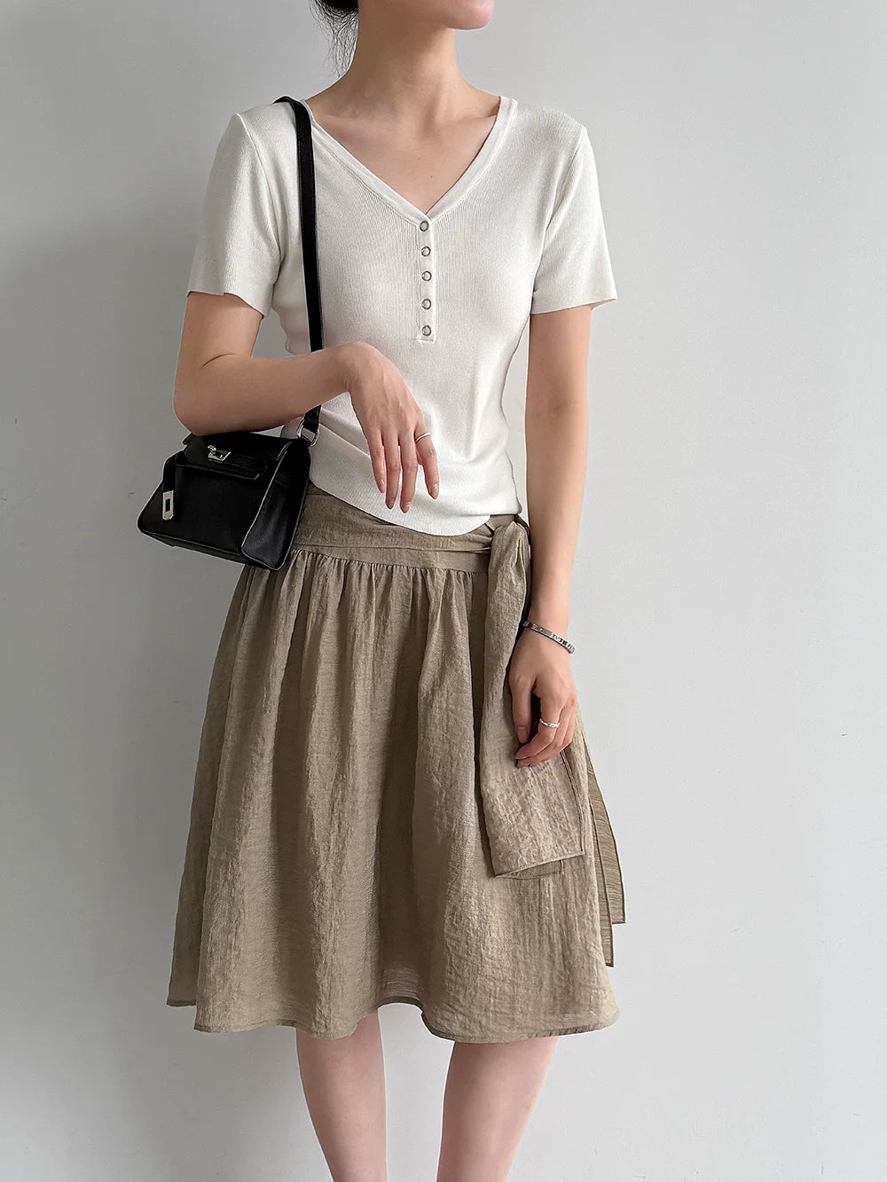 waist tie flared knee skirt 2color 【NINE7079】