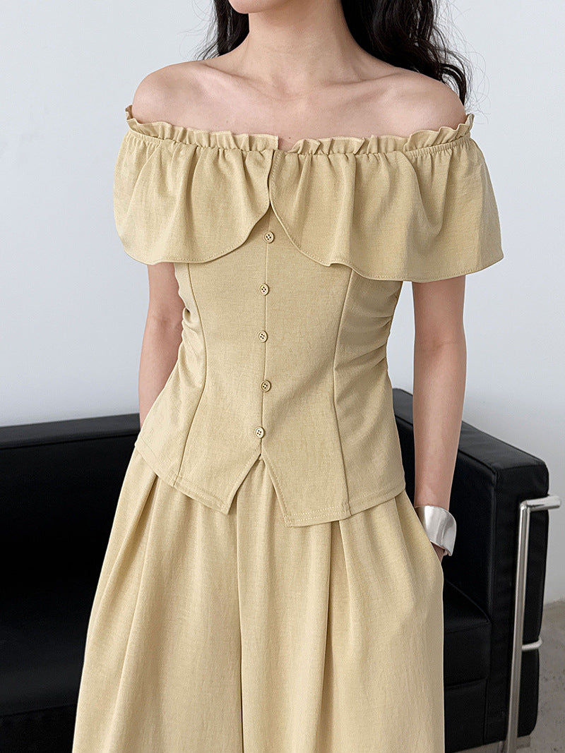 off shoulder top wide pants set 2color 【NINE7258】