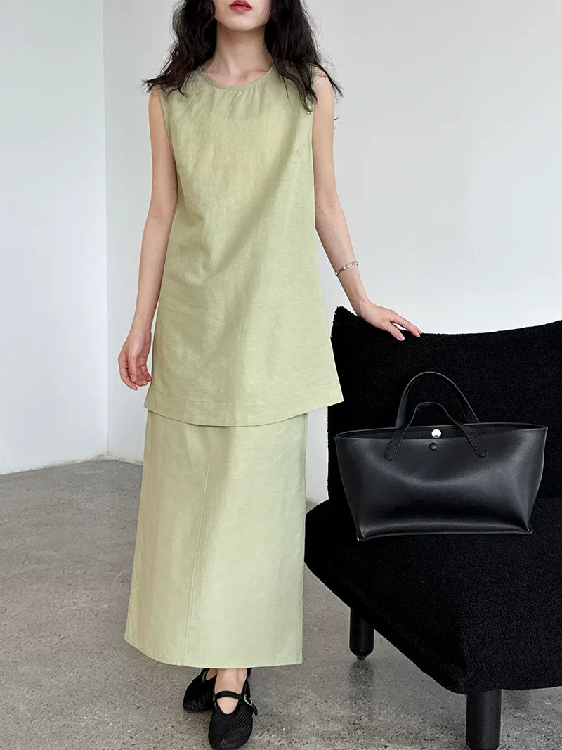 belted tunic skirt linen setup 2color 【NINE7075】