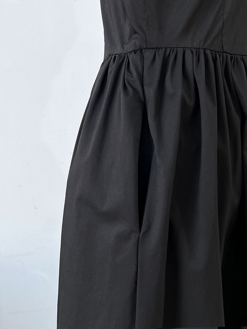backless gathered puff sleeve dress 2color 【NINE7059】