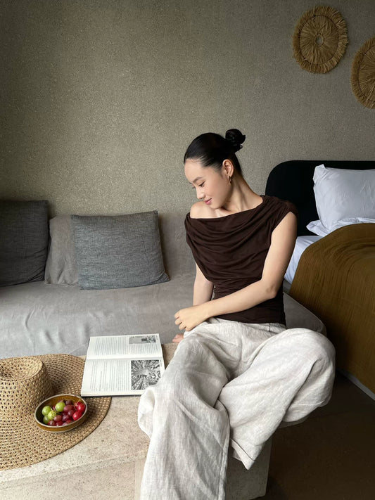 off shoulder cowl neck drape top 1color 【NINE7188】