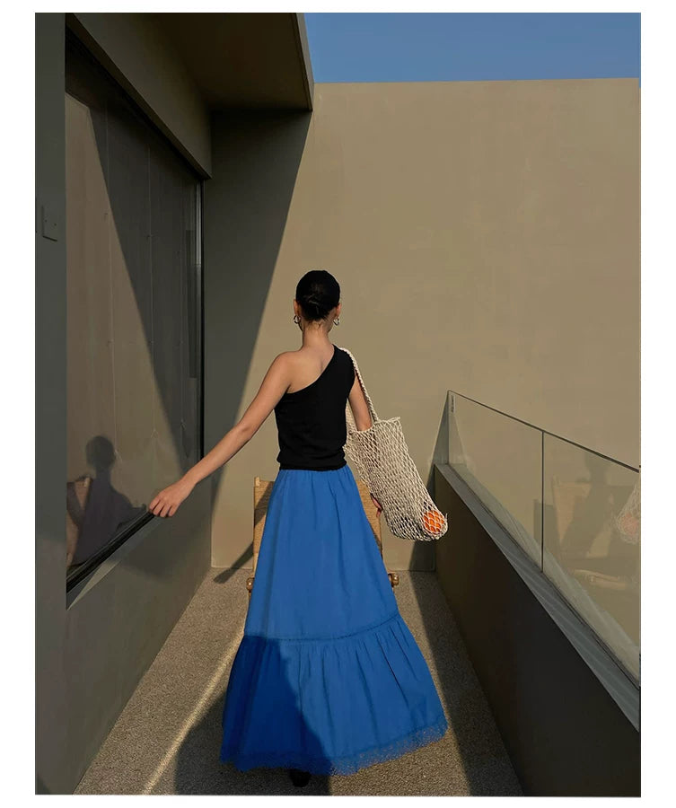 one shoulder rib sleeveless top 1color 【NINE7185】