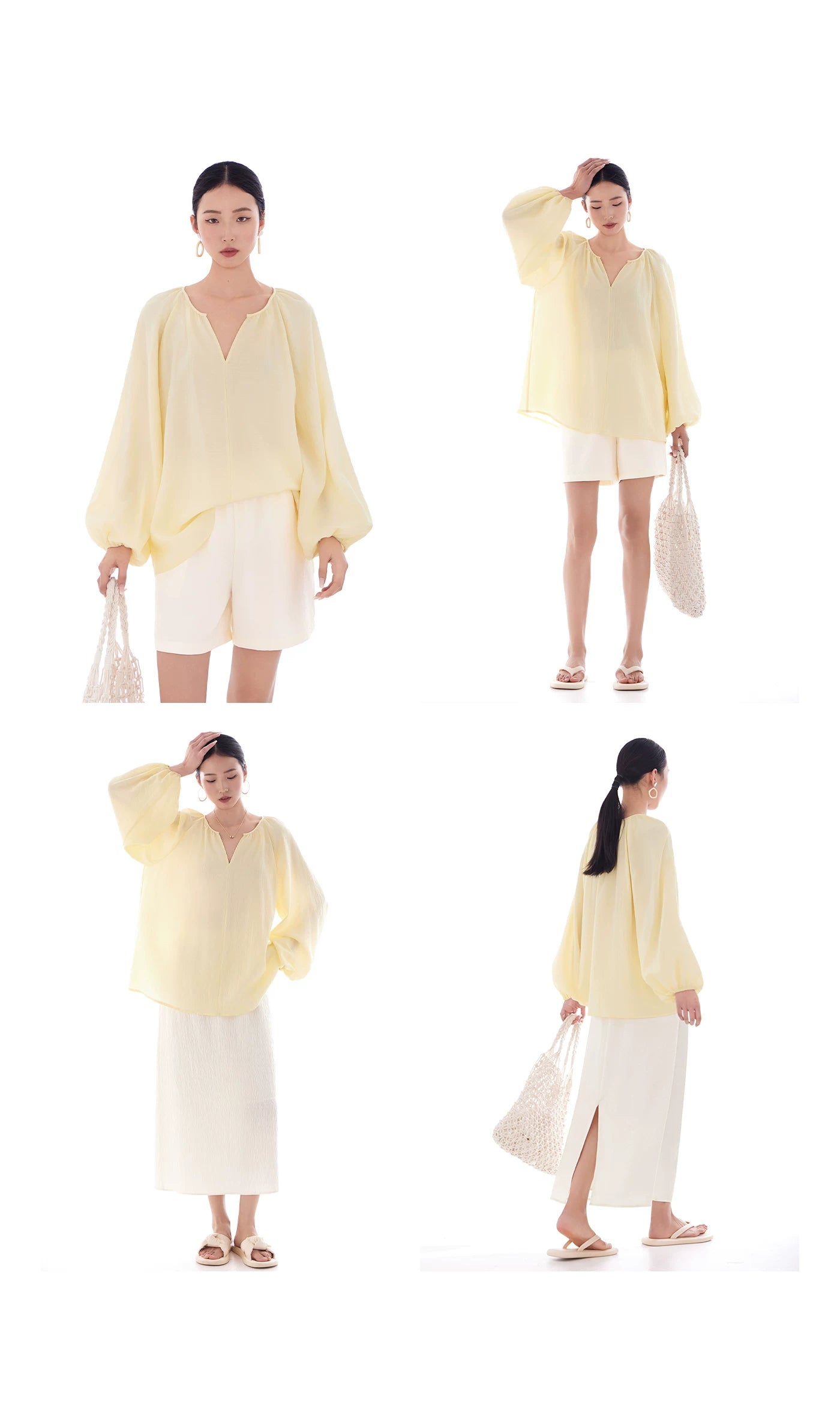 v-neck lantern sleeve loose blouse 14colors 【NINE7214】