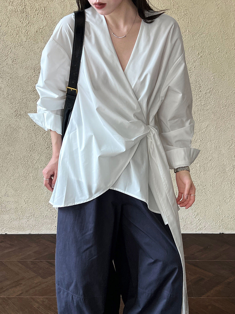 wrap tie shirt blouse 3color 【NINE7260】