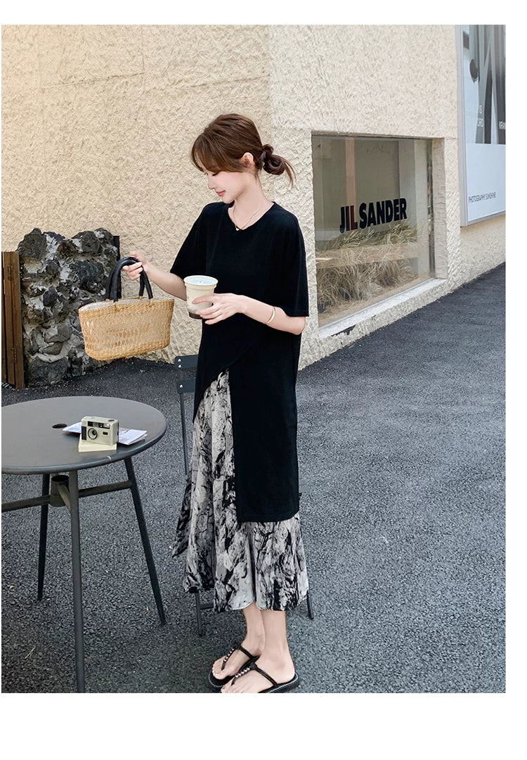 tshirt marble layered dress 1color 【NINE7126】