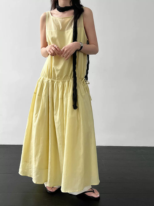 drawstring tiered sleeveless long dress 2color 【NINE7067】