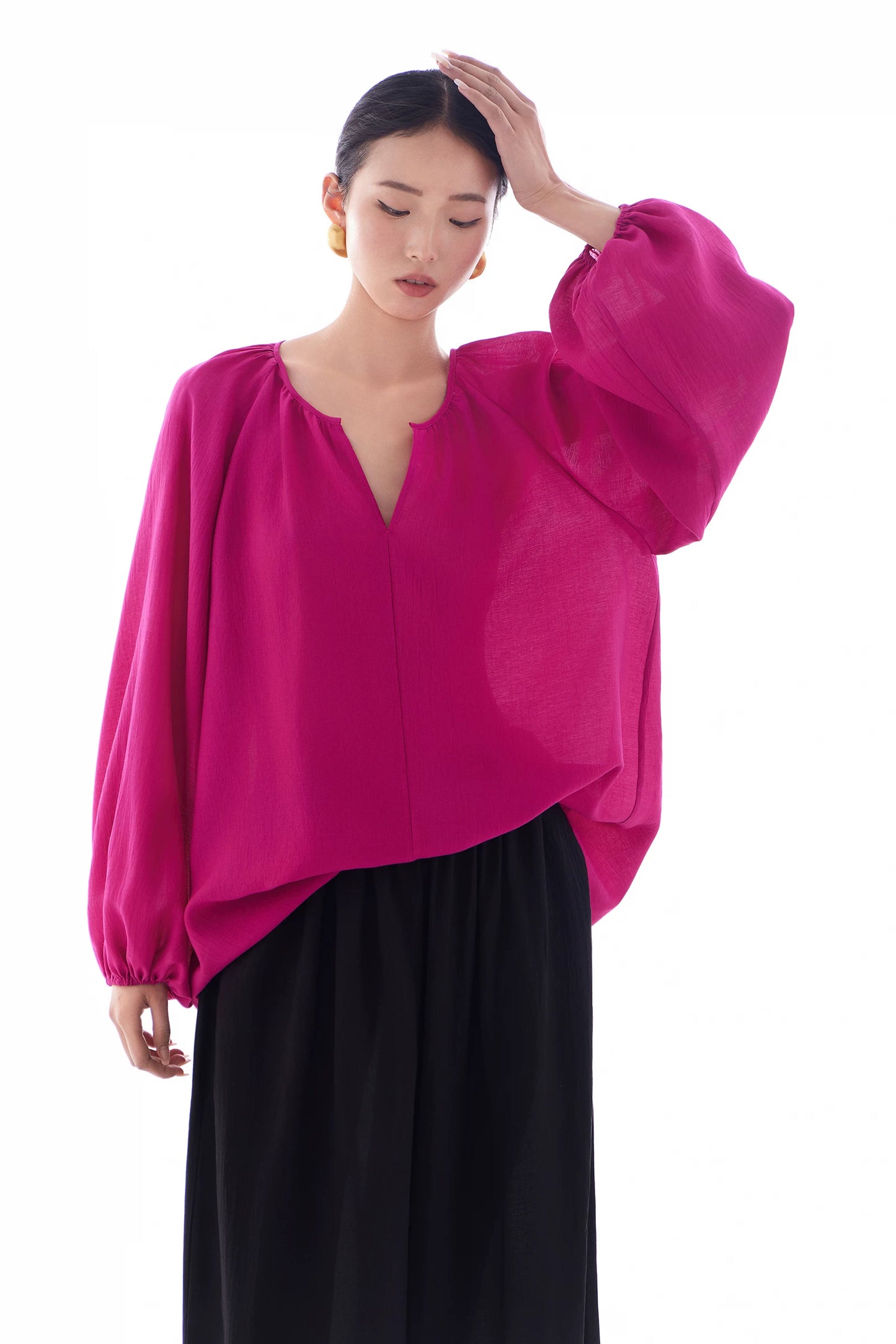 v-neck lantern sleeve loose blouse 14colors 【NINE7214】