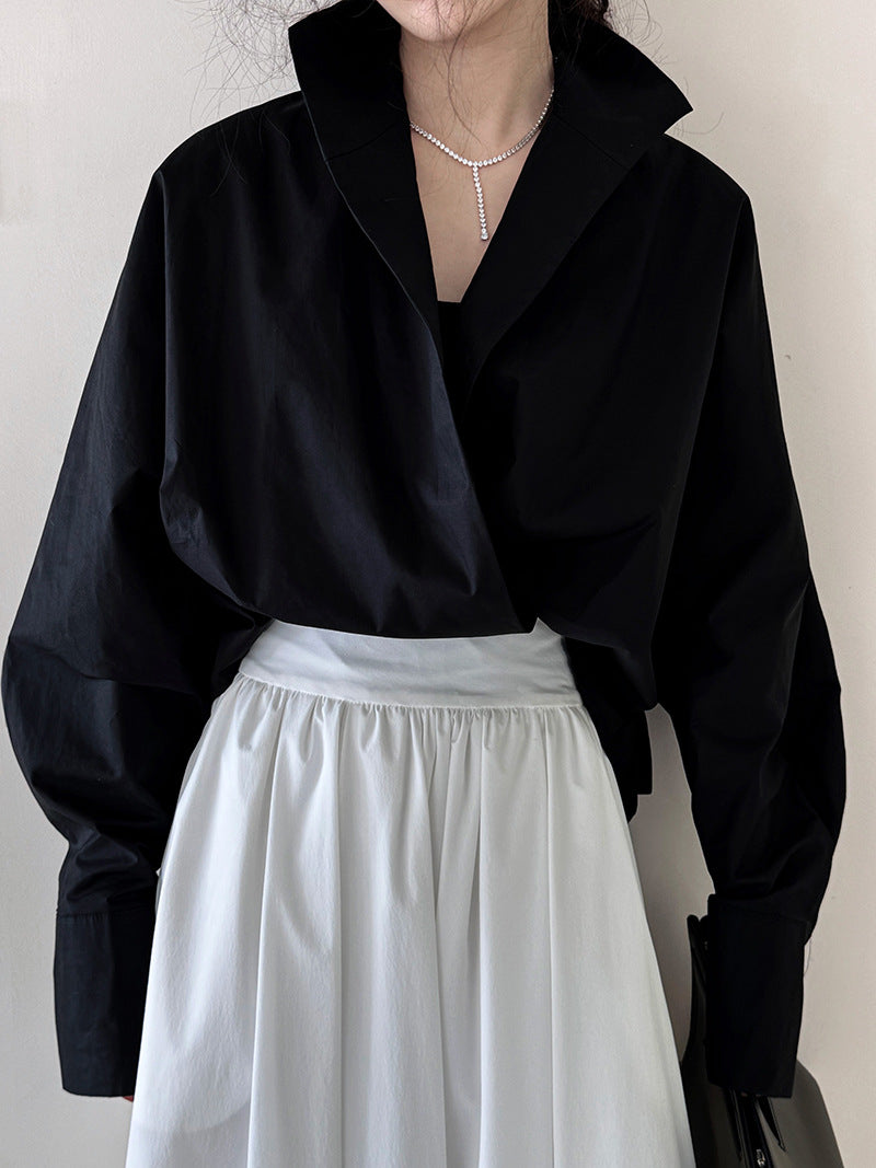 draped crossover short blouse 2color 【NINE7238】