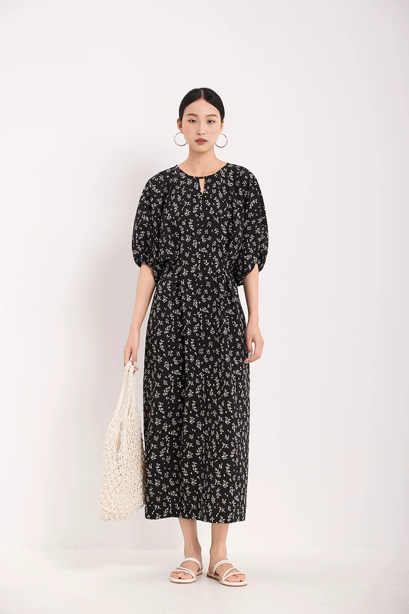 waist gathered  maxi dress 11color 【NINE7213】