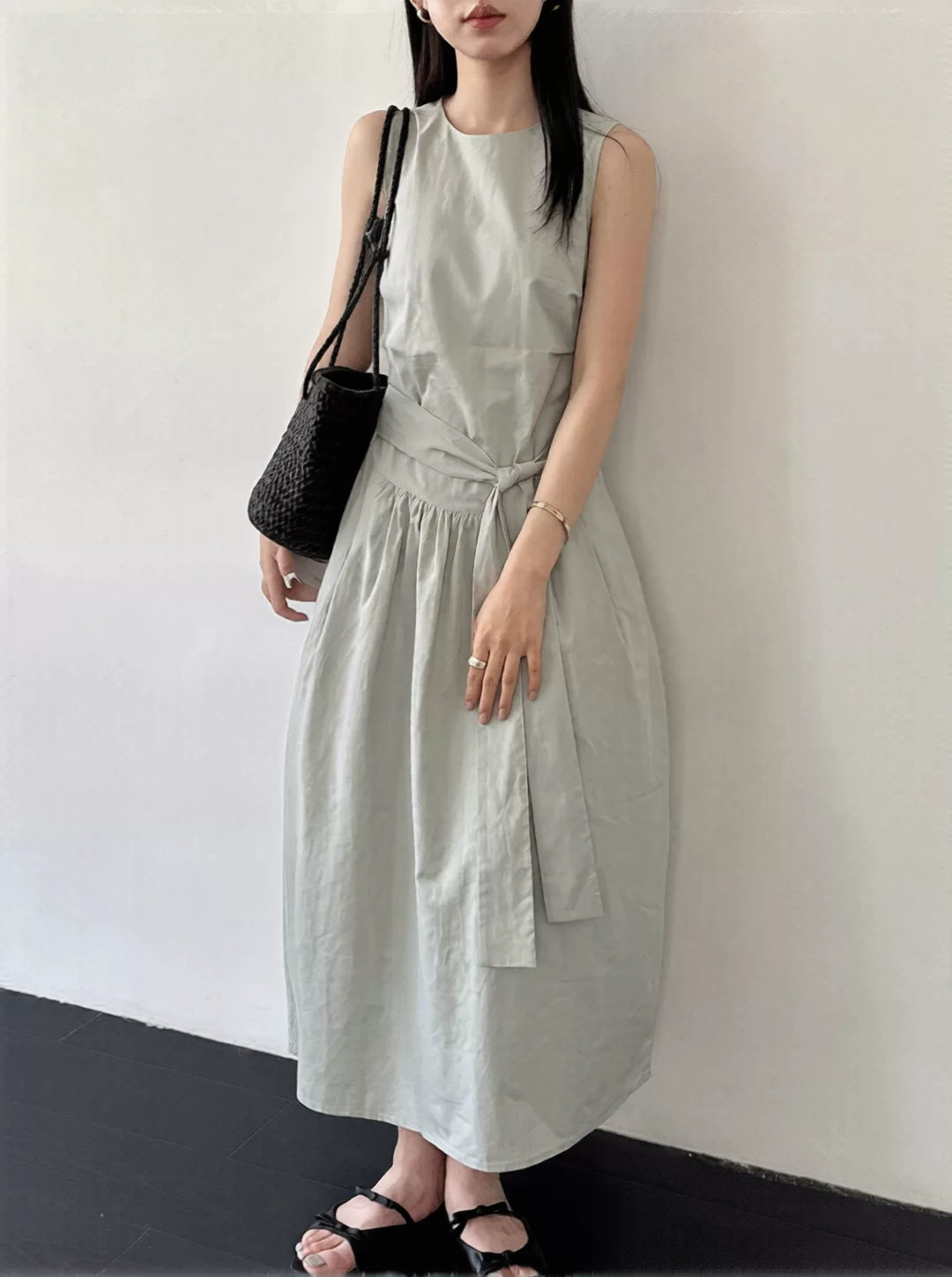 waist tie sleeveless long dress 3color 【NINE7069】