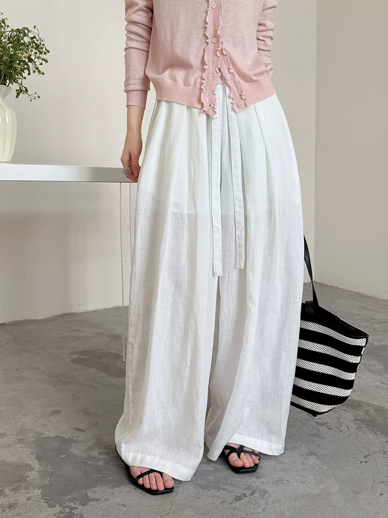 pleated linen wide leg pants 3color 【NINE7065】