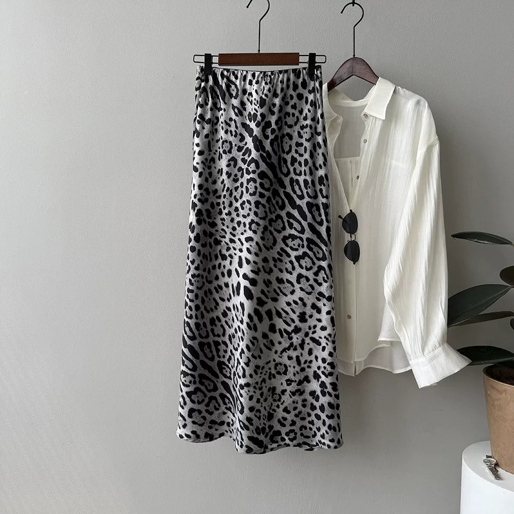 leopard pattern slit maxi skirt 1color 【NINE7019】