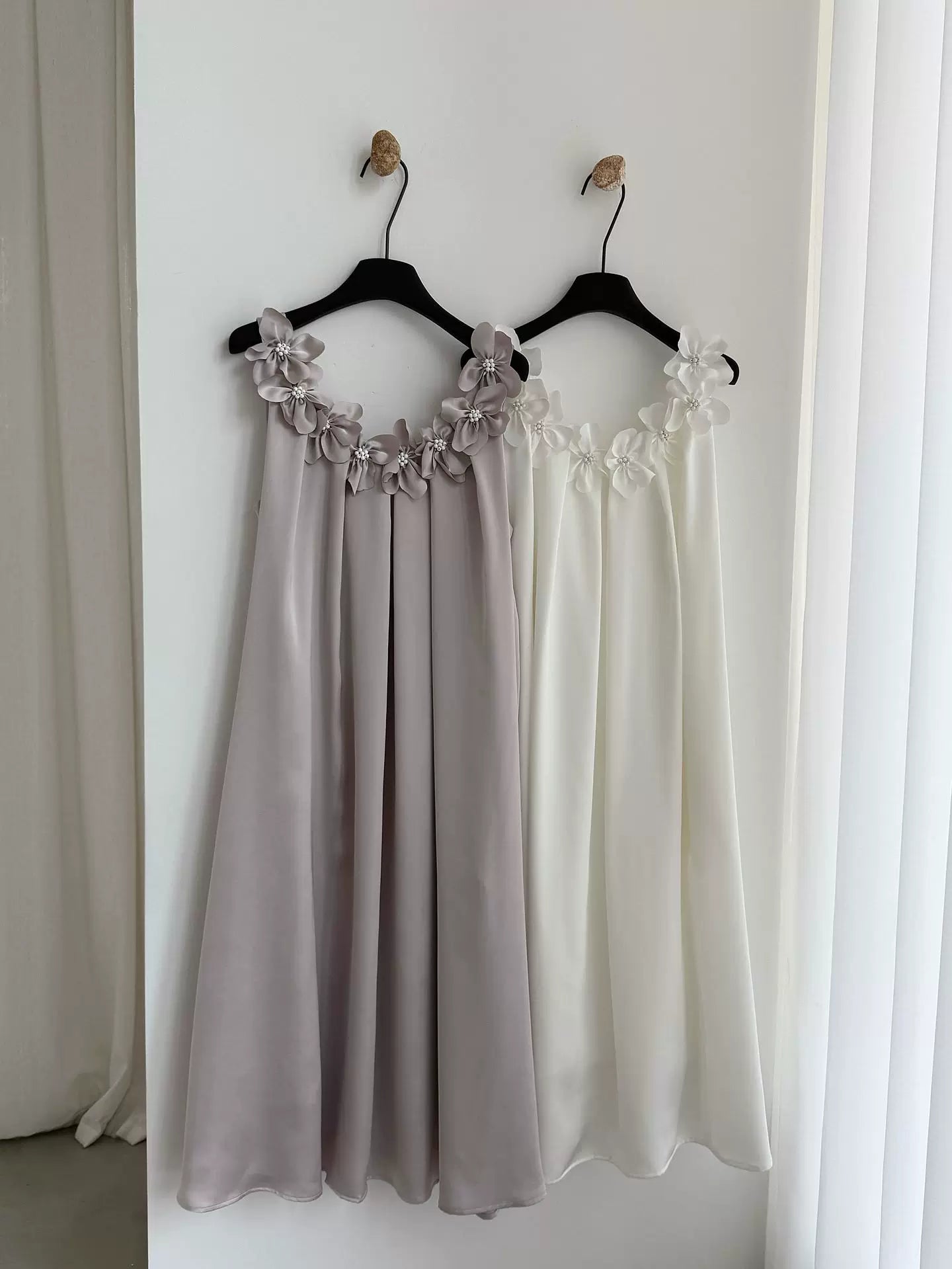 flower applique satin long dress 2color 【NINE7087】