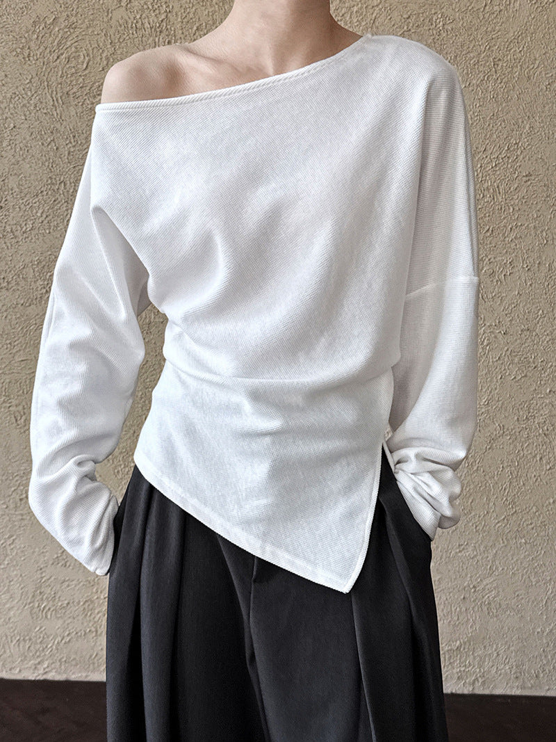off shoulder asymmetric top 3color 【NINE7244】