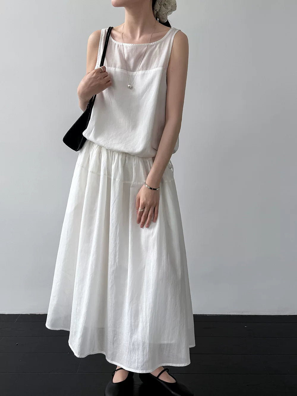 drawstring tiered sleeveless long dress 2color 【NINE7067】
