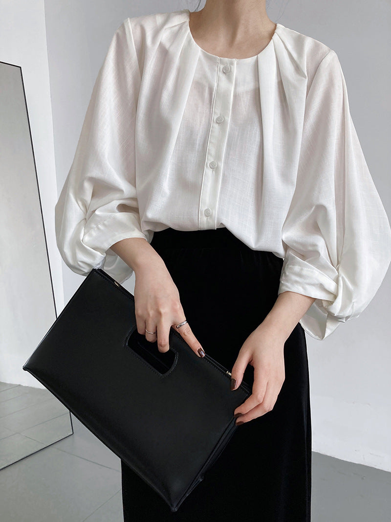 puff sleeve pleated blouse 3color 【NINE7241】