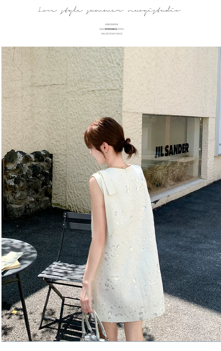 sequin ribbon tweed sleeveless mini dress 1color 【NINE7139】