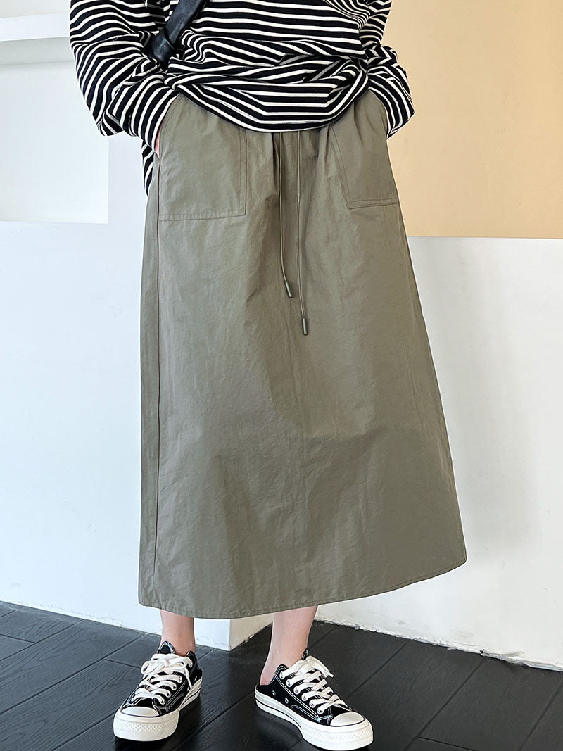 casual drawstring straight long skirt 2color 【NINE7256】