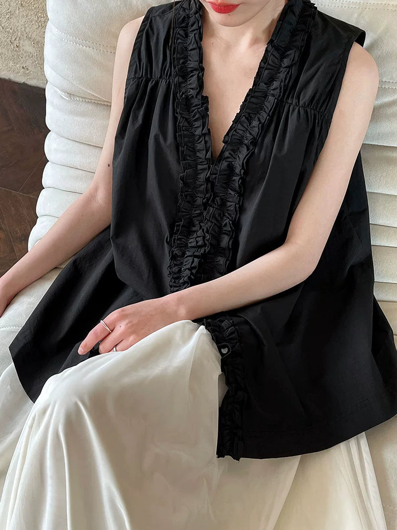 back ruffle sleeveless blouse 2color 【NINE7070】