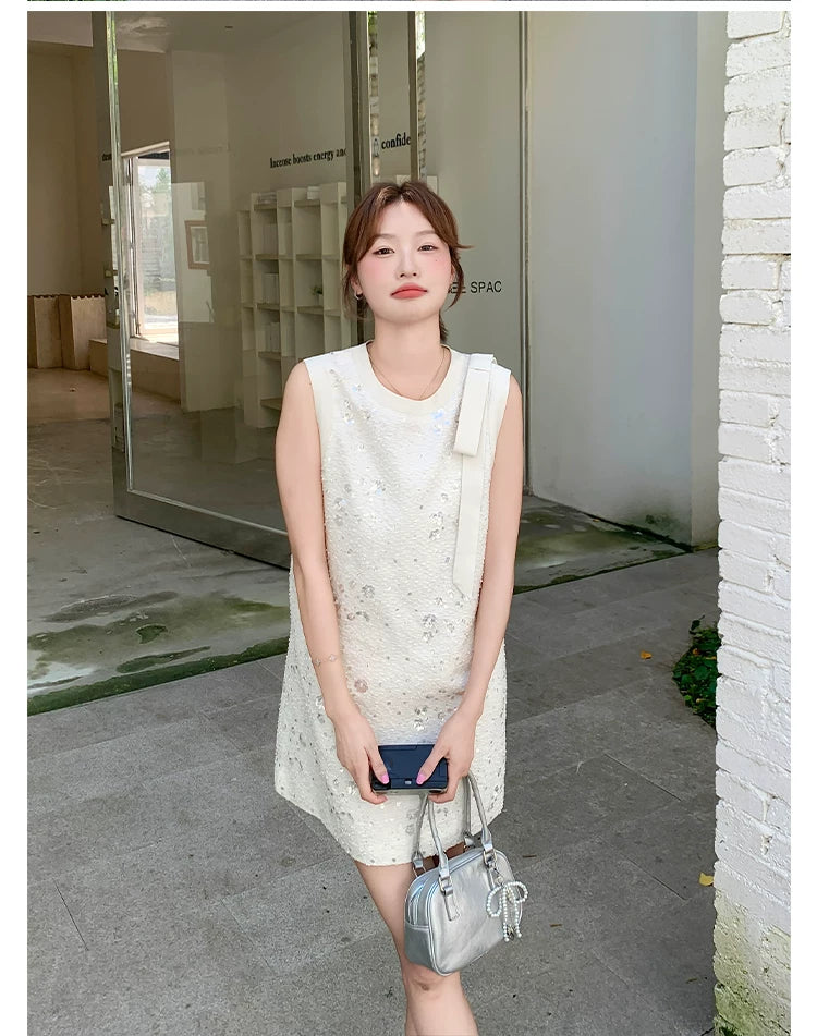 sequin ribbon tweed sleeveless mini dress 1color 【NINE7139】