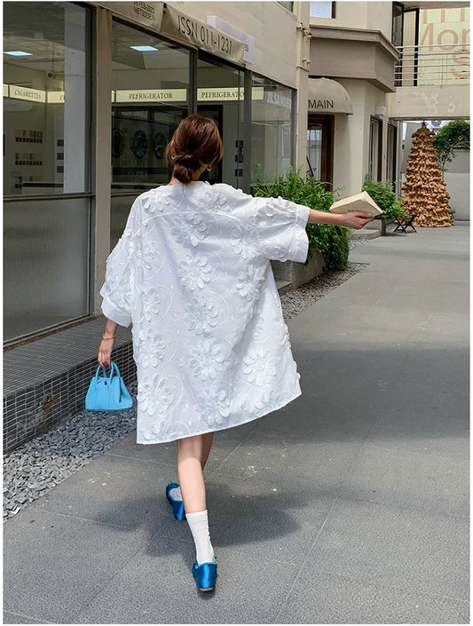 3D floral vneck loose dress 1color 【NINE7130】
