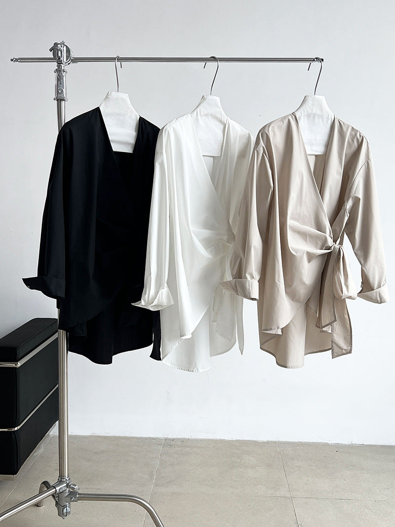 wrap tie shirt blouse 3color 【NINE7260】