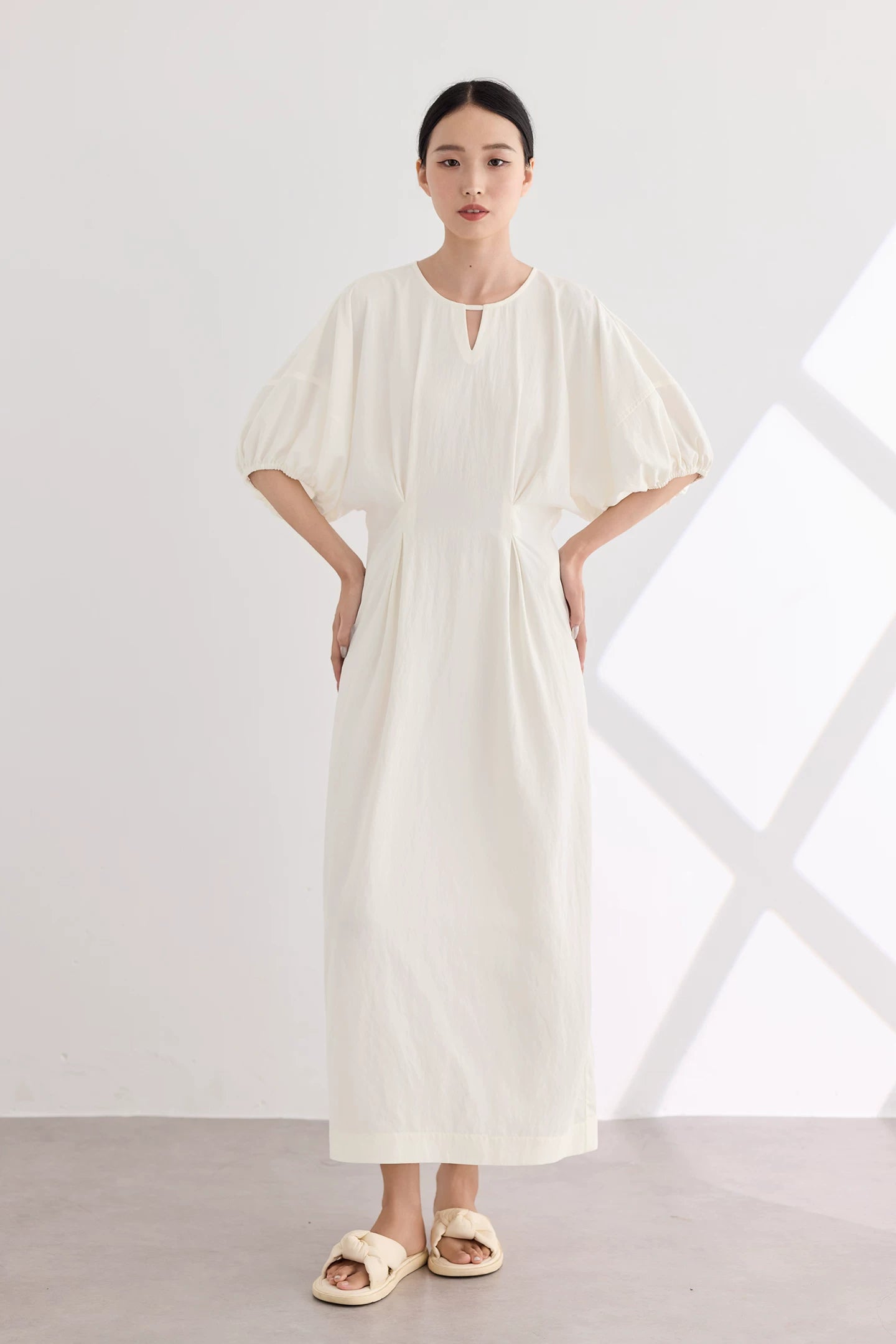 waist gathered  maxi dress 11color 【NINE7213】
