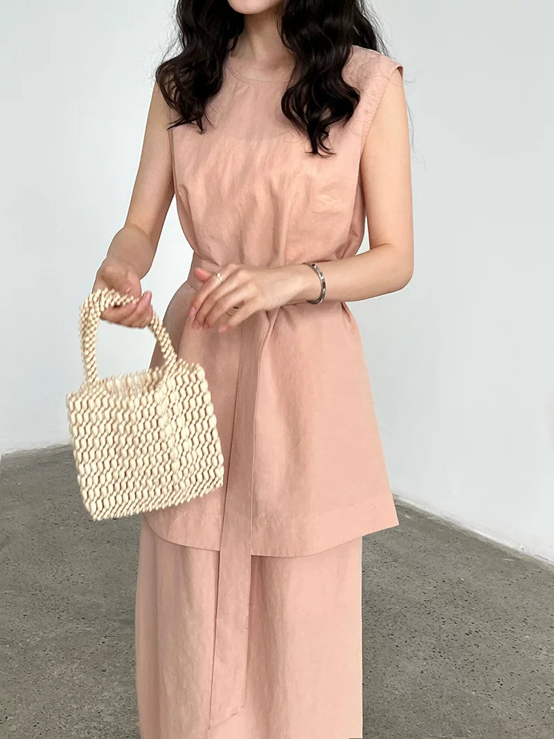belted tunic skirt linen setup 2color 【NINE7075】