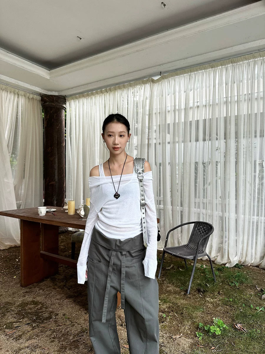 foldover waist loose casual pants 1color 【NINE7153】