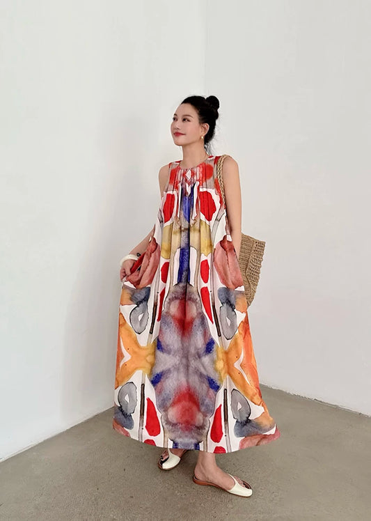 oil painting print sleeveless long dress 1color 【NINE7041】